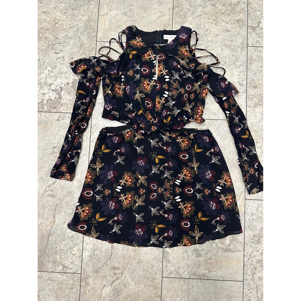 Red Carter Santa Fe Floral Cut-Out Mini Dress Black RF17836GU Womens L NEW